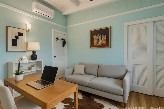 a view of a house with backyard sitting area and garden