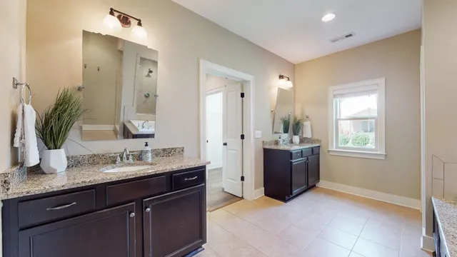 a bathroom with a sink a mirror and a bathtub