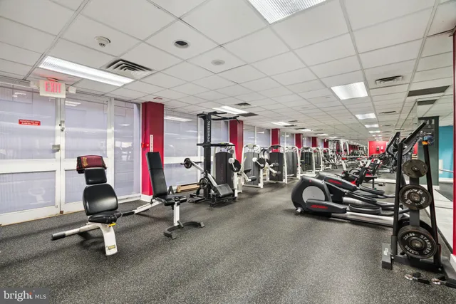 a view of a room with gym equipment