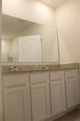 a bathroom with a sink and vanity