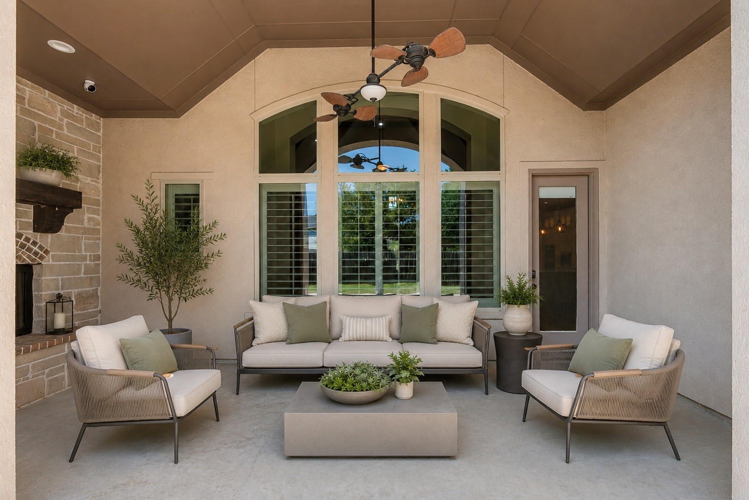 28226 South Firethorne Road Katy, TX 77494 - Photo 31 of 39 The covered patio serves as an outdoor sanctuary, featuring a soaring vaulted ceiling, an integrated ceiling fan, and large windows that offer views into the family room. Virtually staged.