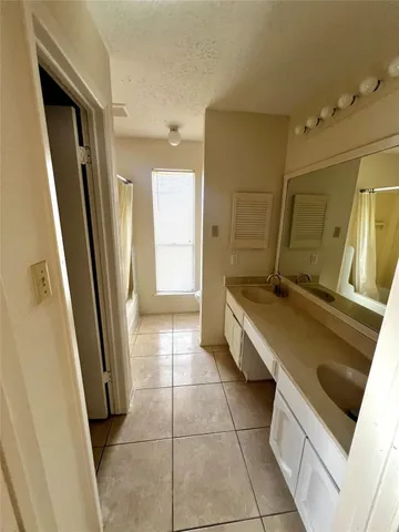 a bathroom with a sink a mirror and a bathtub