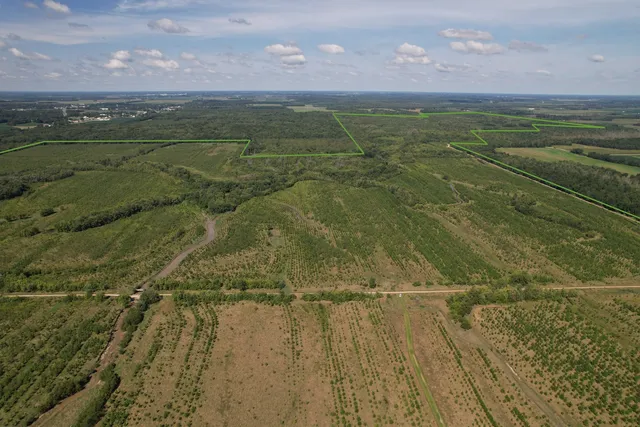 a view of a field with an ocean view