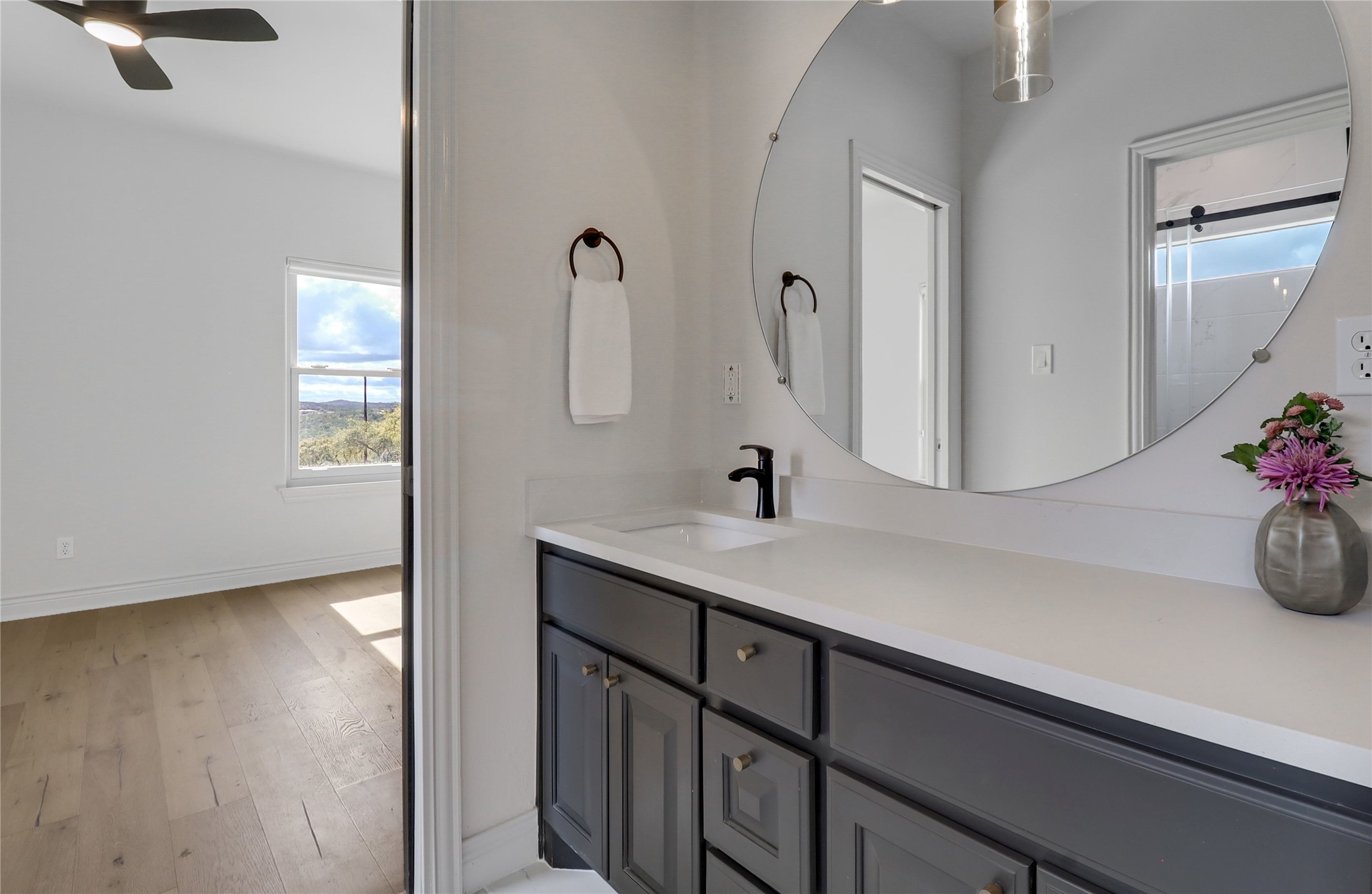 1100 Norwood Road Dripping Springs, TX 78620 - Photo 22 of 38 a bathroom with a sink and a mirror