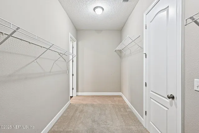 a view of walk in closet with empty racks