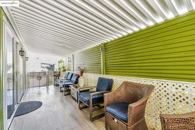 a building outdoor space with patio furniture