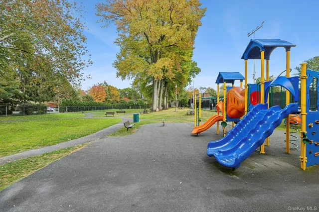 a view of a park with slide