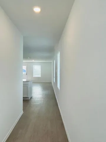 a view of a room with a window