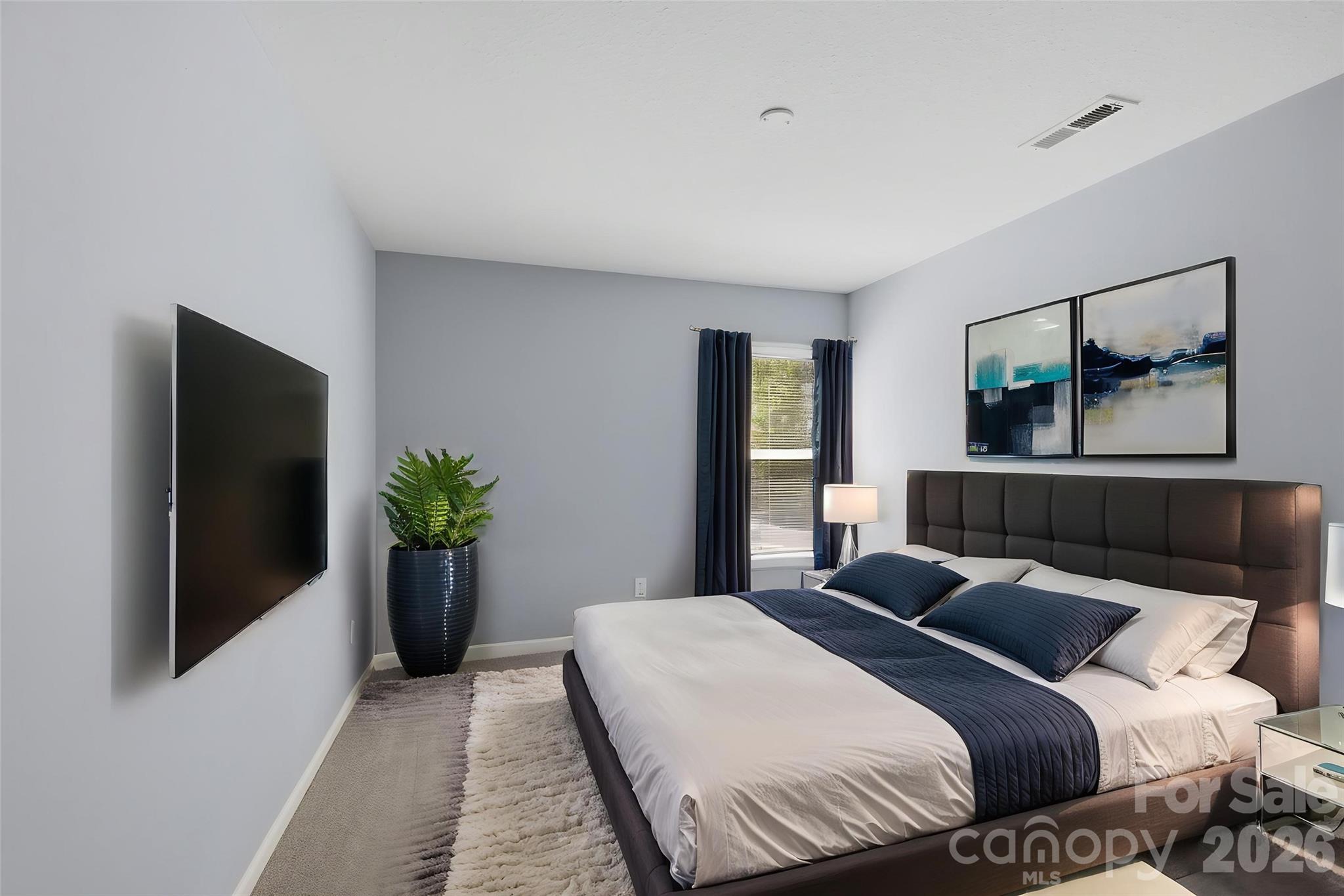6404 Trotters Ridge Road Charlotte, NC 28227 - Photo 24 of 29 a bedroom with a large bed and a potted plant