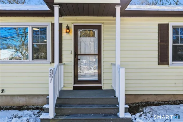 a front view of a house with a window