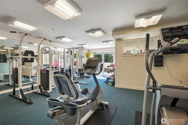 a view of a room with gym equipment