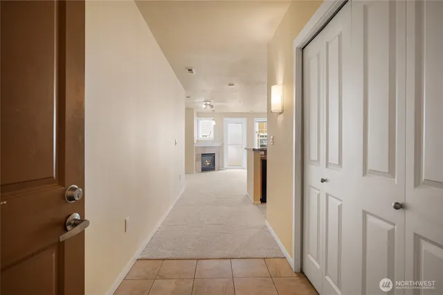 a view of a hallway with a furniture