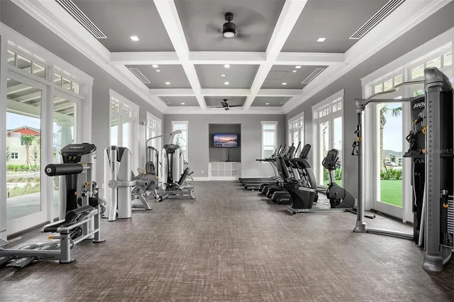 a view of a room with gym equipment