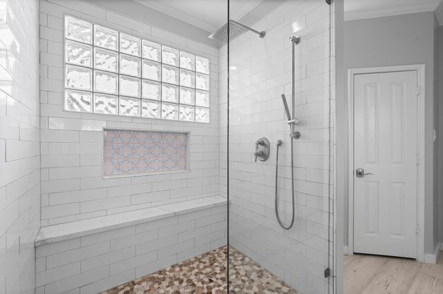 a bathroom with a shower