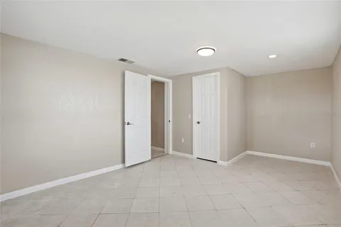 a view of a garage with storage