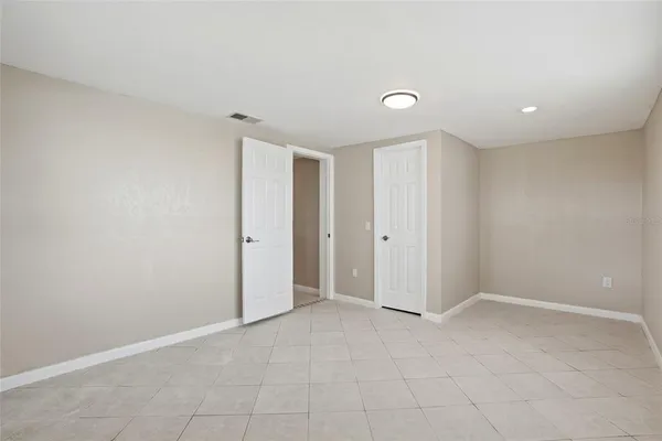 a view of a garage with storage