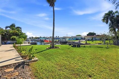 a view of a garden with a slide