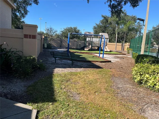 a park view with a bench