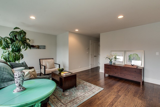 247 East Chestnut Street, Unit 2503 Chicago, IL 60611 - Photo 5 of 24 a living room with furniture and a potted plant