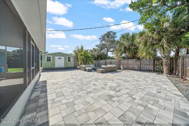 a view of a porch with a bench