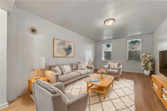 a living room with furniture flowerpot and window