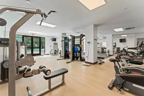 a view of a room with gym equipment