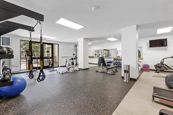 a view of a room with gym equipment