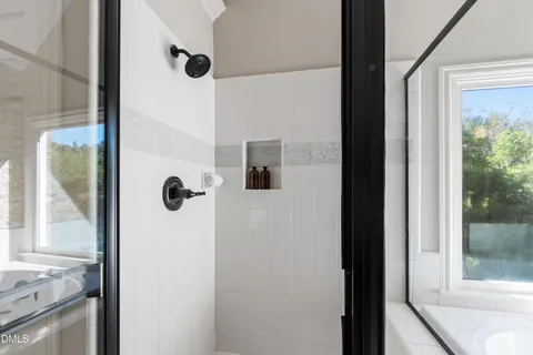 a bathroom with a bath tub and a shower