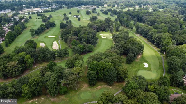 an aerial view of street houses and trees