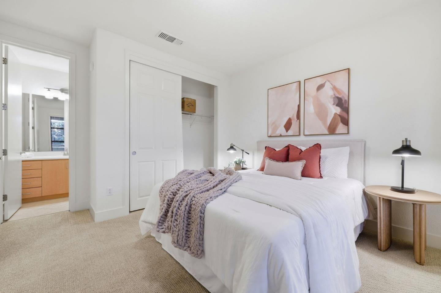 4248 Rickeys Way, Unit H Palo Alto, CA 94306 - Photo 11 of 30 a bedroom with a bed and a painting on the wall