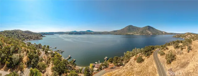 a view of a lake with a mountain in the background