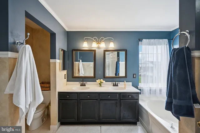 a bathroom with a sink vanity tub and a mirror