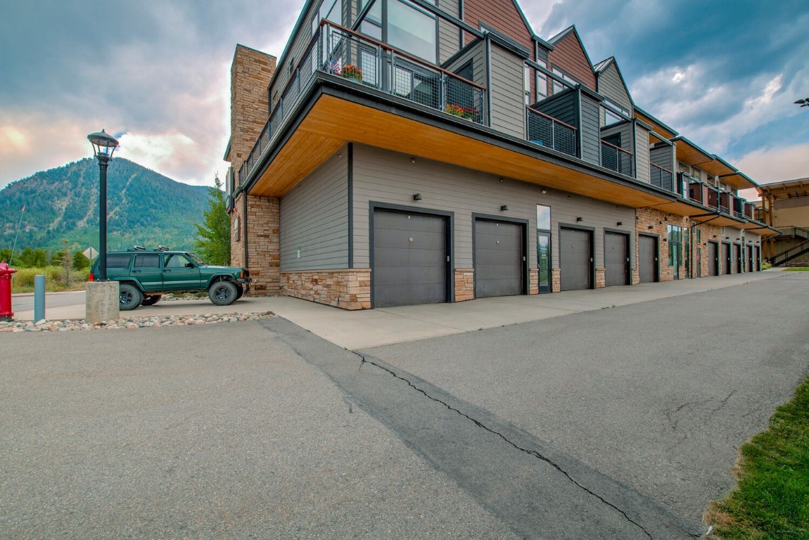 a view of a building with a street