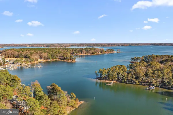 a view of a ocean with boats and trees in the background