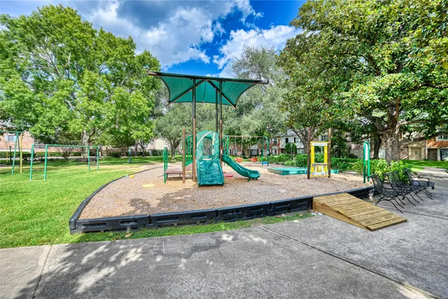 a view of a park with slide