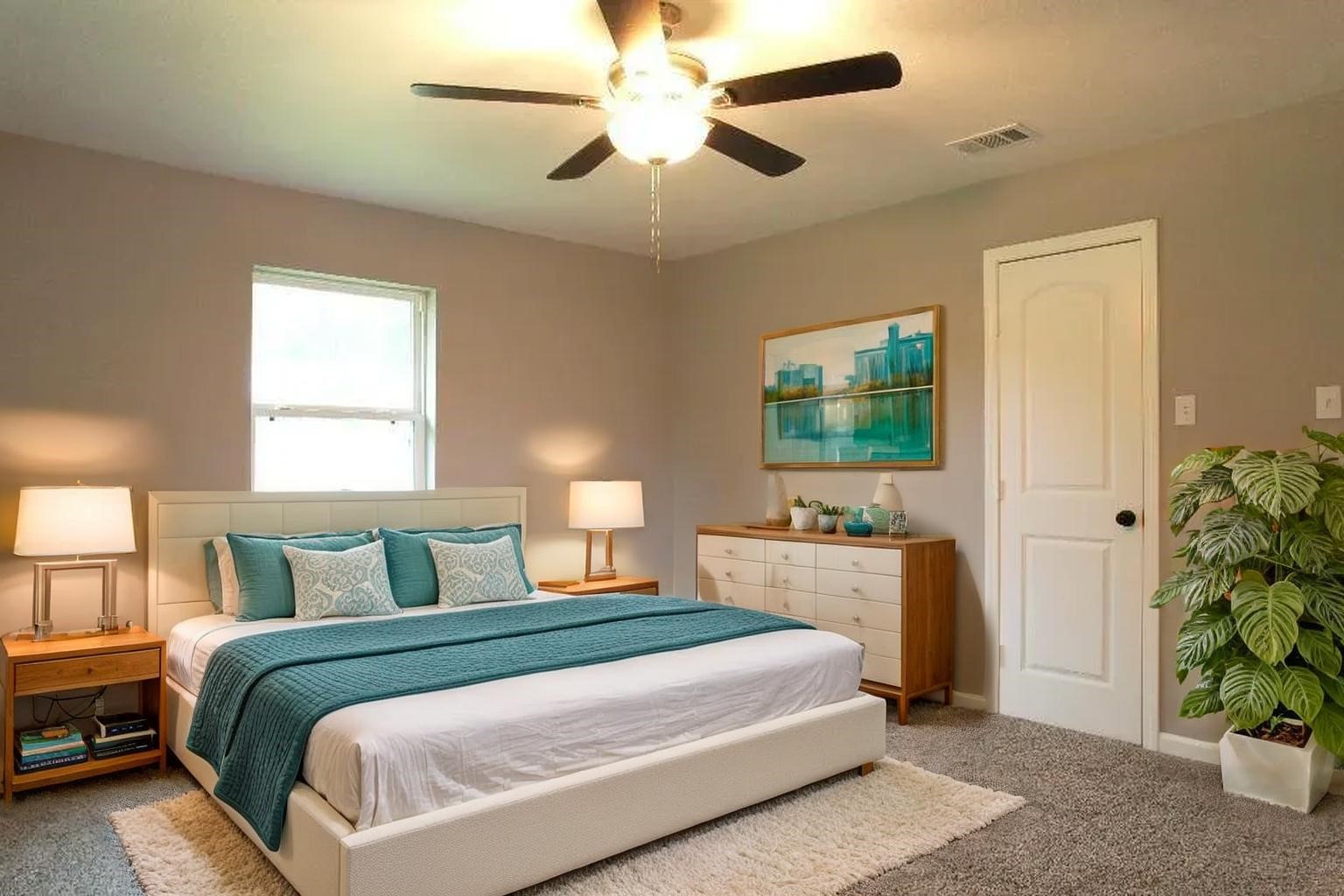 25373 Goodson Road Splendora, TX 77372 - Photo 15 of 41 (Virtually Staged) Cozy bedroom with a stylish ceiling fan, natural light, and modern furnishings—perfect retreat.