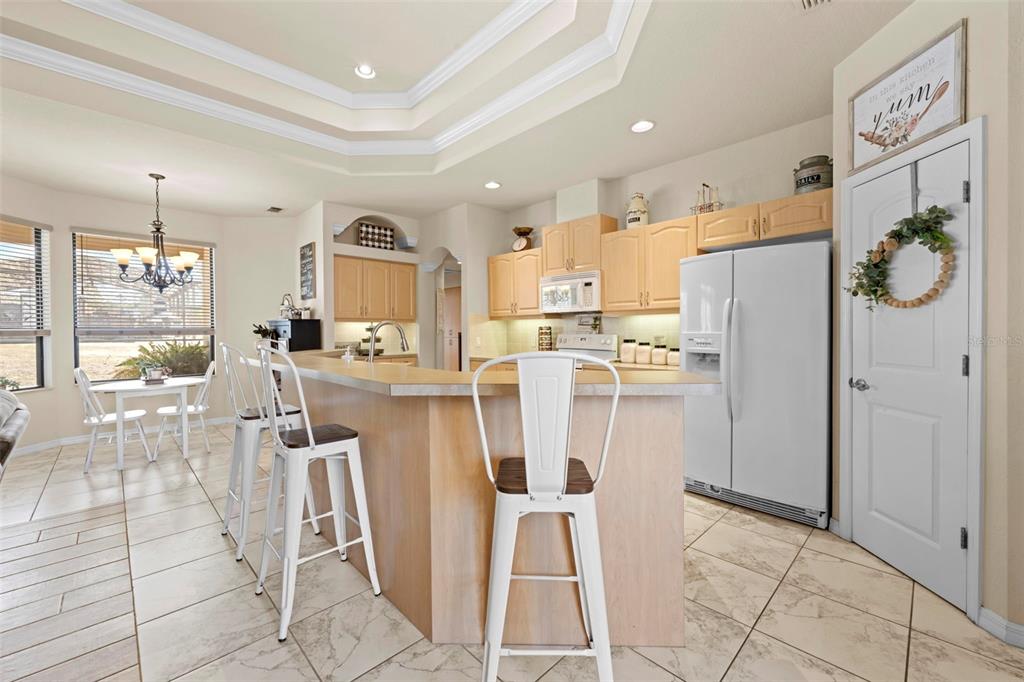11014 Wren Road Brooksville, FL 34613 - Photo 12 of 50 a kitchen with a refrigerator a stove a dining table and chairs