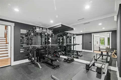 a kitchen with lots of counter space and appliances