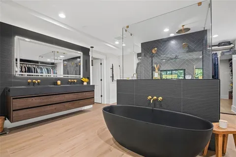 a view of an outdoor space and trees all around