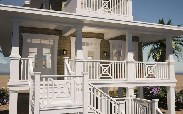 front view of a house with large windows