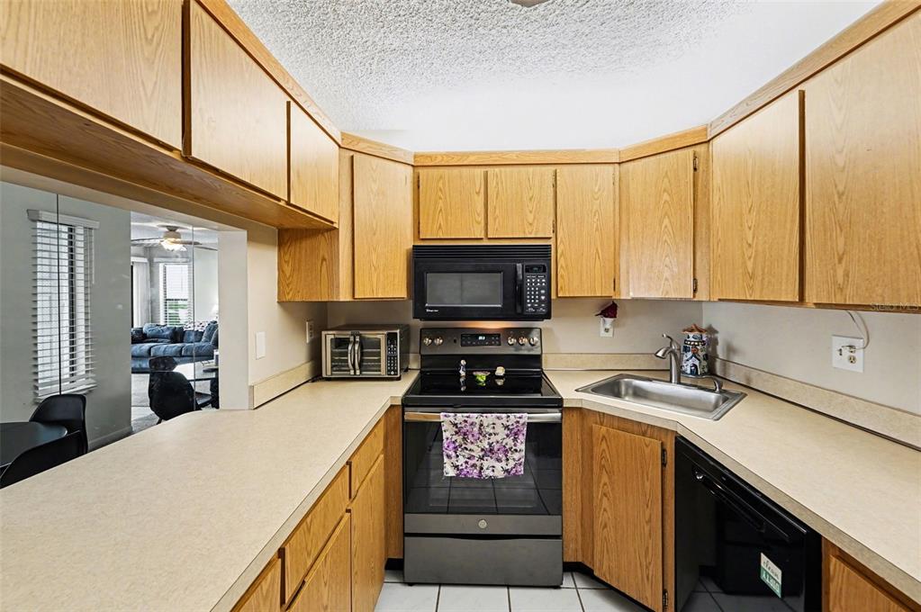 1261 Pine Ridge Circle West, Unit D1 Tarpon Springs, FL 34688 - Photo 5 of 14 a kitchen with a sink a stove and cabinets