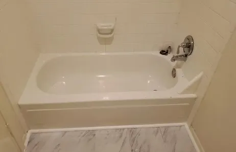 a bathroom with a bathtub