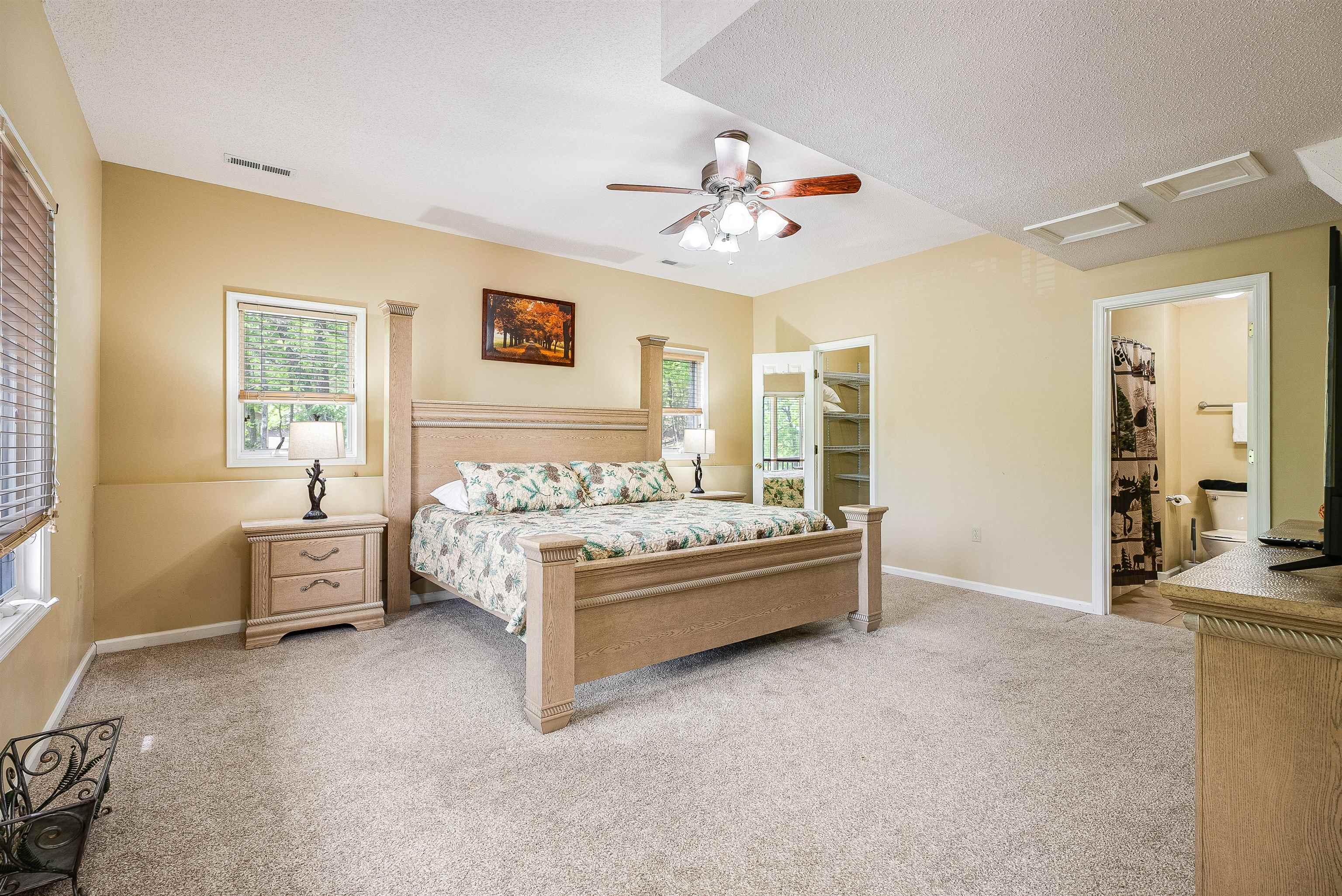 312 Rainier Road McGaheysville, VA 22840 - Photo 44 of 55 a spacious bedroom with a bed and a chandelier