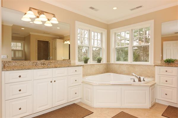 46 Coburn Hill Road Concord, MA 01742 - Photo 17 of 27 a bathroom with a sink a large mirror and a bathtub next to a window