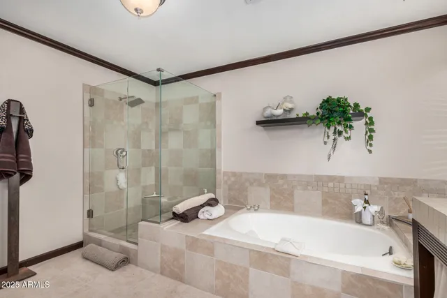 a bathroom with a tub shower sink and toilet