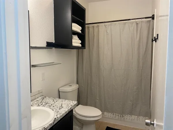 a bathroom with a sink a toilet and a mirror