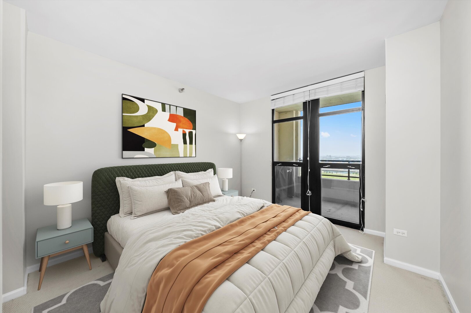 1255 South State Street, Unit 1702 Chicago, IL 60605 - Photo 21 of 36 a bedroom with a bed and a painting on the wall