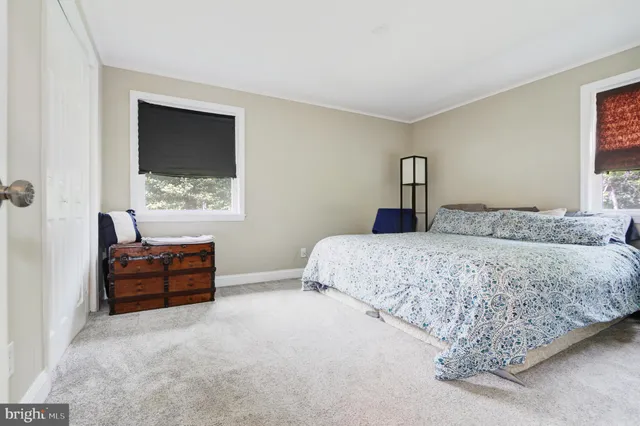 a bedroom with a bed and a couch