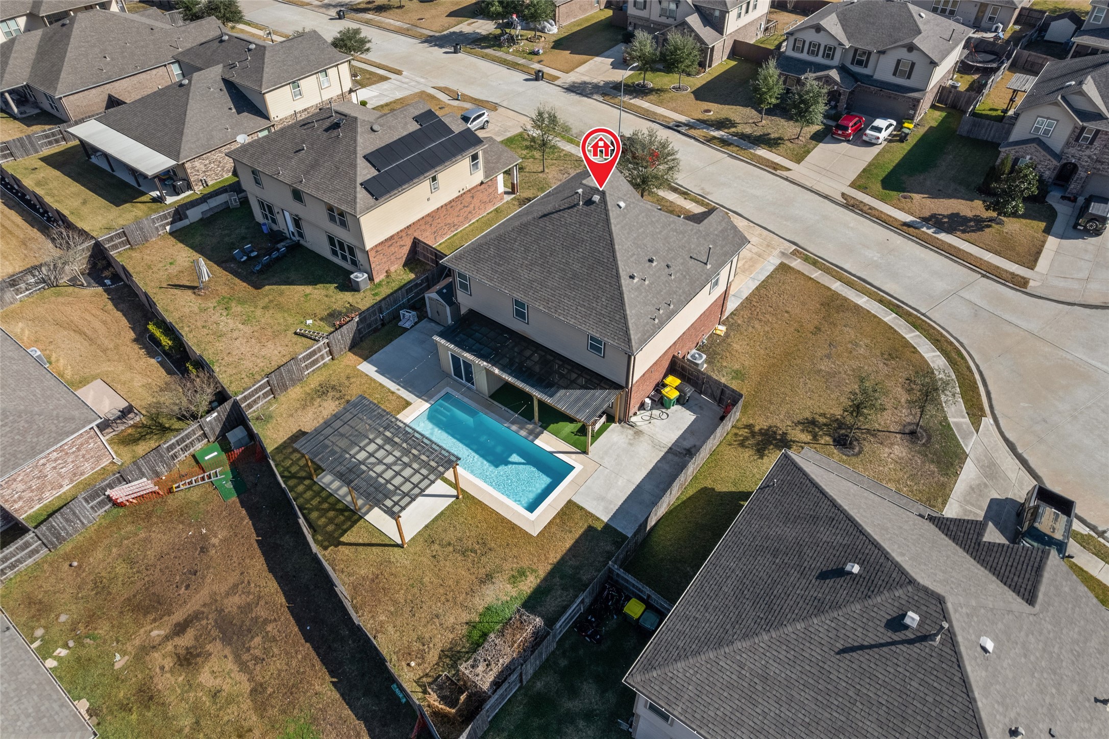 3508 Saxton Green Road Pearland, TX 77584 - Photo 35 of 45 an aerial view of a house with a swimming pool