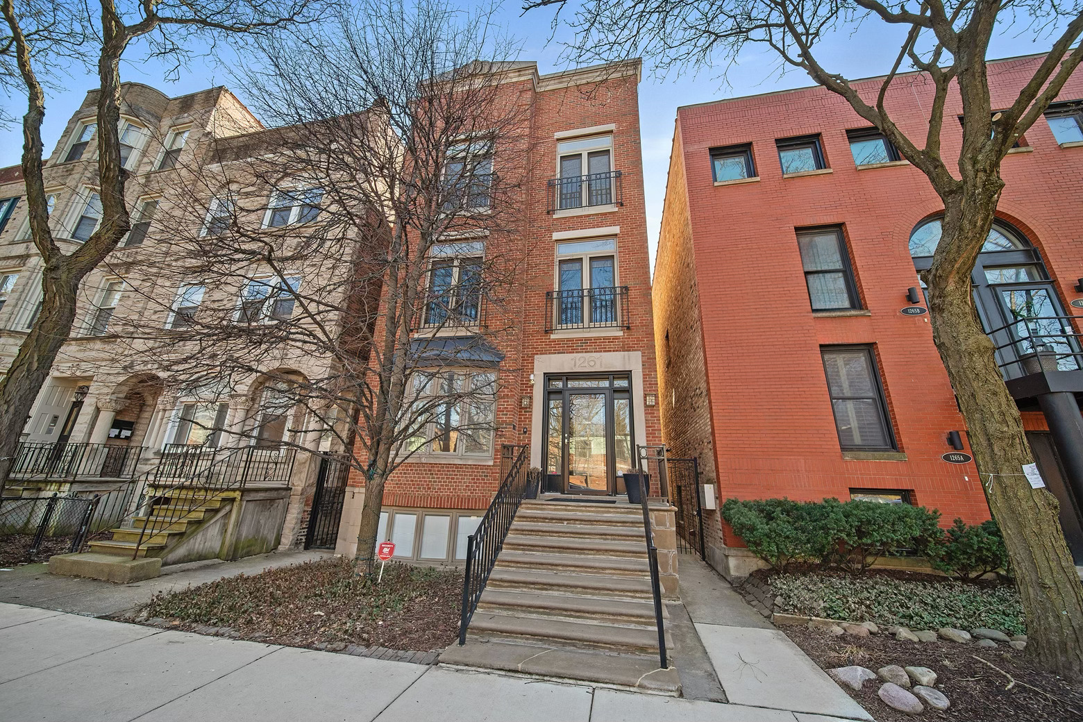 a front view of a building